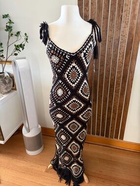 Fashion Nova Crochet Maxi Dress — Black, Brown, Cream